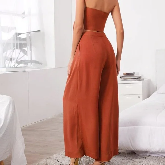 Rust Scarf Tie Top Pant Matching Set - Picture 3 of 3